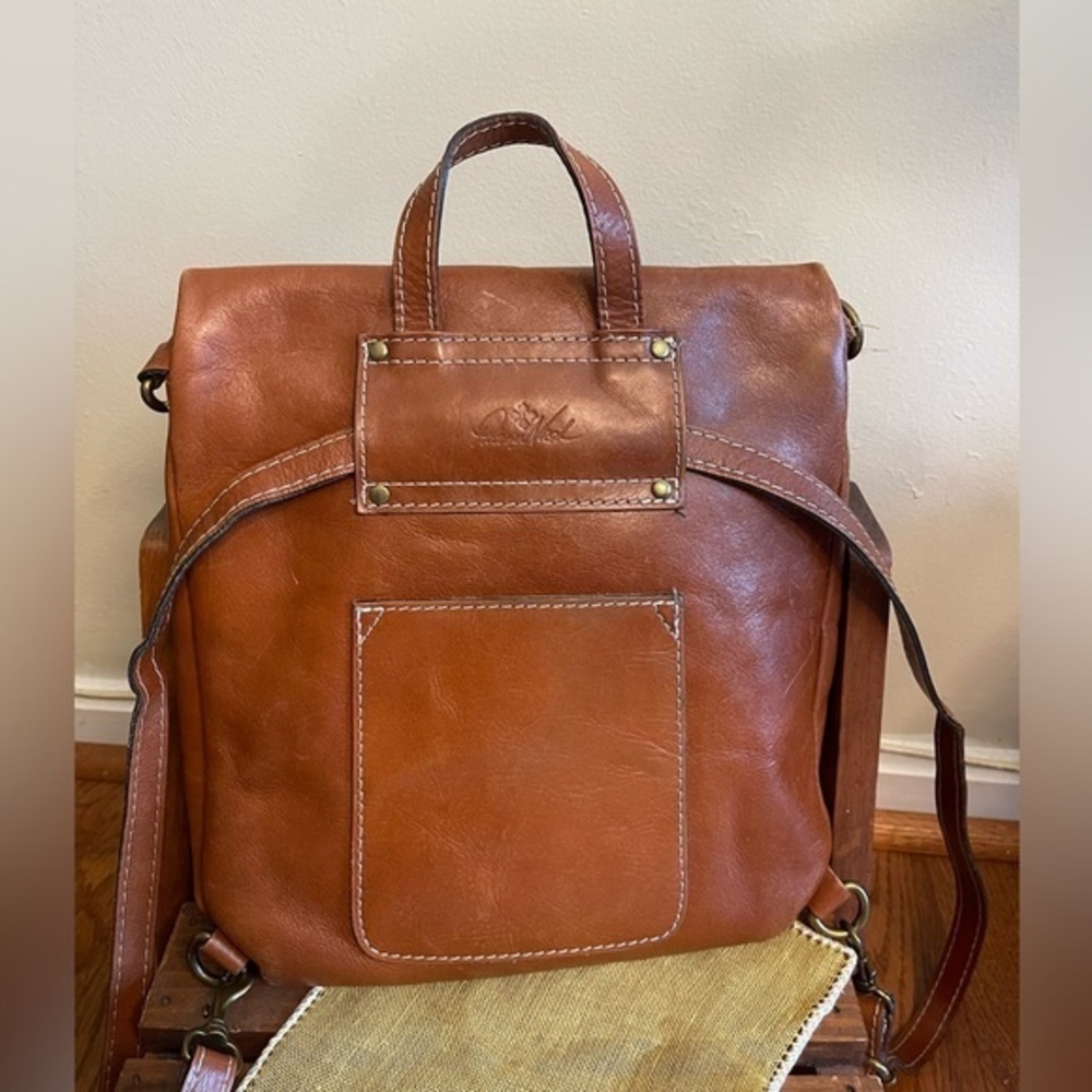 Patricia Nash Backpack Luzille Leather Convertible Tote Purse camel brown - Picture 3 of 16